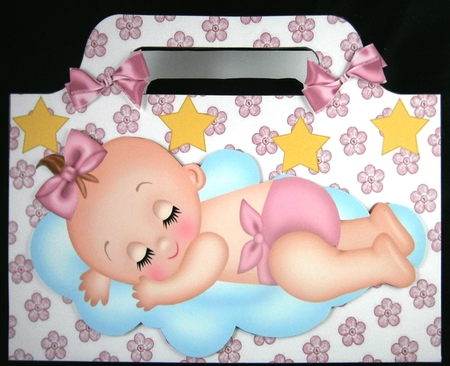 sweet baby girl sleeping on a cloud with stars tote gift bag by Linda Short