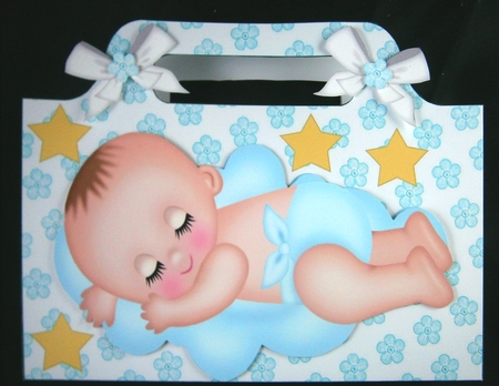 sweet baby boy sleeping on a cloud with stars tote gift bag by Linda Short