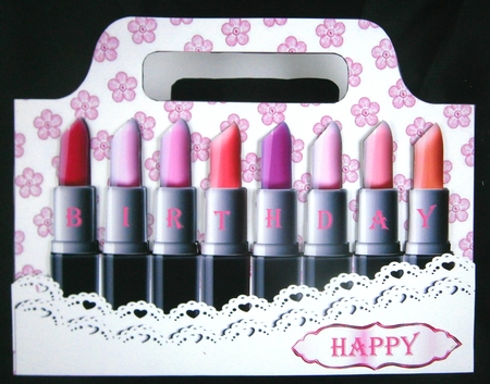 Shades of Lippy with lace and pink flower tote gift bag by Linda Short