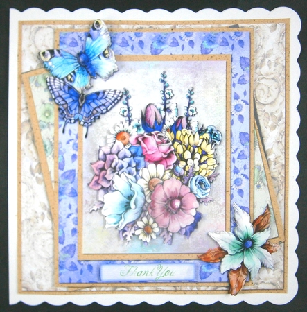 8 x 8 Card Front Garden Bouquet with Sentiments Lilac/Pink/Gold by Linda Short