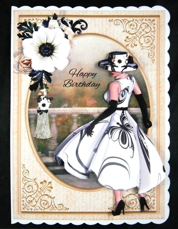 A5 Black and White Lady With White Flower by Linda Short