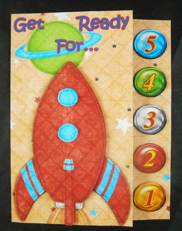 Countdown to Blast Off Asymmetric 3D Decoupage Card and Matching Envelope by Linda Short