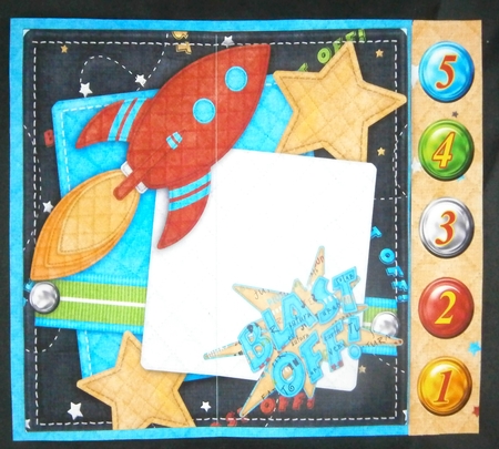 Countdown to Blast Off Asymmetric 3D Decoupage Card and Matching Envelope by Linda Short