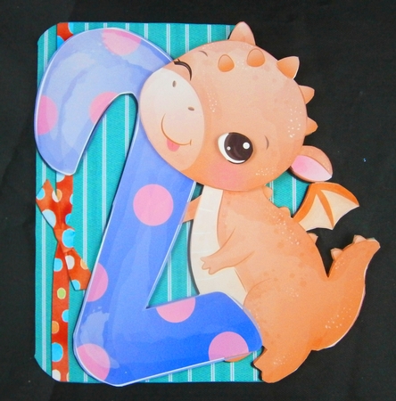 Dragon Shaped 3D Decoupage Second Birthday Card & Inserts by Linda Short