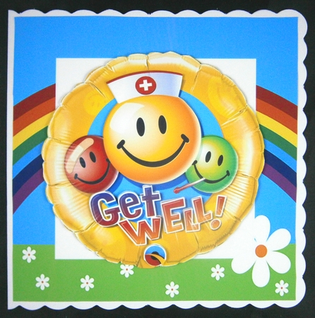 Lovely smilie faces balloons get well with rainbow frame 7x7 by Linda Short