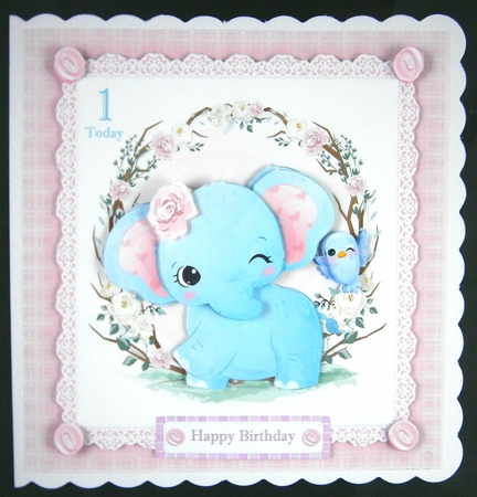 Gorgeous Elephant & Bird In Flowers 7x7 by Linda Short