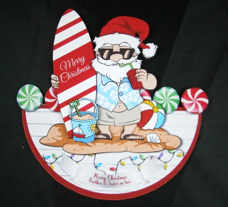 SURFING SANTA rocker card by Linda Short