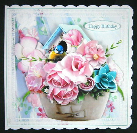 Pink Rose Bird Basket Topper with Decoupage by Linda Short