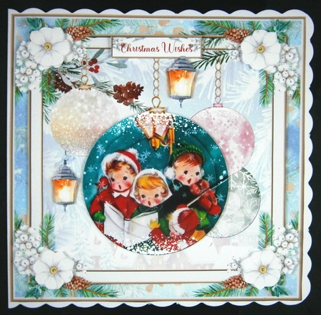 Christmas Vintage Baubles Decoupage 7x7ins Topper 19 by Linda Short