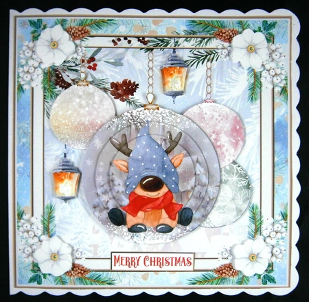 Christmas Vintage Baubles Decoupage 7x7ins Topper 22 by Linda Short