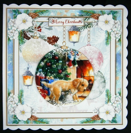 Christmas Vintage Baubles Decoupage 7x7ins Topper 23 by Linda Short