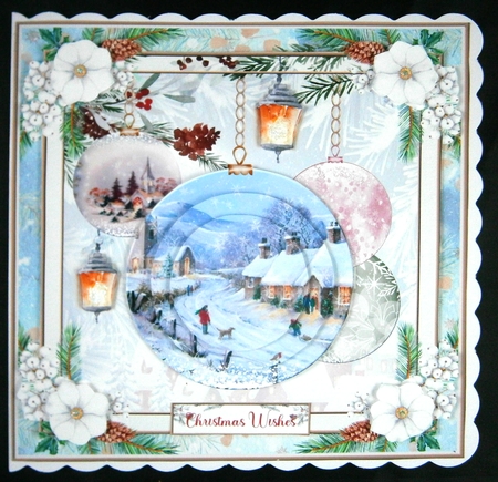 Christmas Vintage Baubles Decoupage 7x7ins Topper 26 by Linda Short