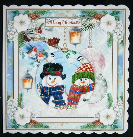 Christmas Vintage Baubles Decoupage 7x7ins Topper 27 by Linda Short