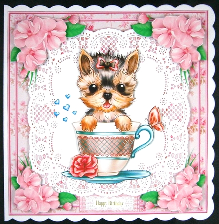 Cute Teacup Yorkie Birthday Topper by Linda Short