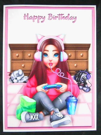 A5 Gamer Girl In Pink by Linda Short