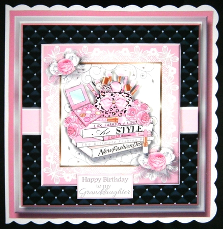8x8 Pinkaholic 8 Topper with gift tag and sentiments  by Linda Short