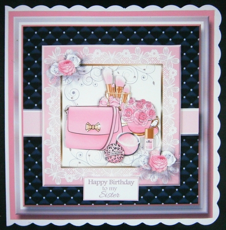 8x8 Pinkaholic 9 Topper with gift tag and sentiments  by Linda Short