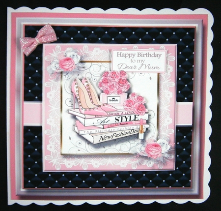 8x8 Pinkaholic 15 Topper with gift tag and sentiments  by Linda Short