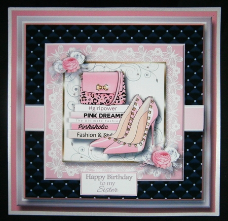 8x8 Pinkaholic 16 Topper with gift tag and sentiments  by Linda Short