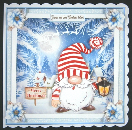 Christmas Gnome 7x7ins Decoupage Topper 2 by Linda Short