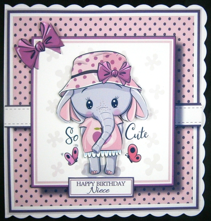 7x7 Cool Elephant Card Front / Topper with Gift Tag and Sentiments  by Linda Short