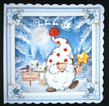Christmas Gnome 7x7ins Decoupage Topper 3 by Linda Short