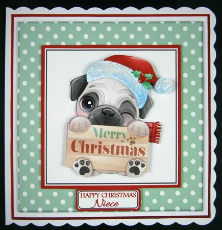 8x8 Pug 1 Card Front / Topper with Gift Tag and Sentiments  by Linda Short
