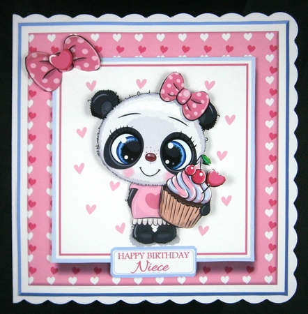8x8 Kittie Cupcake Cutie Pink Card Front / Topper, Gift Tag & Sentiments  by Linda Short