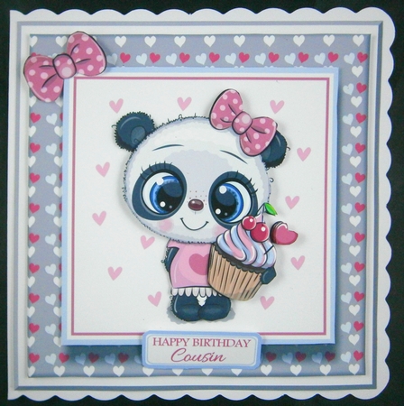 8x8 Kittie Cupcake Cutie Grey Card Front / Topper, Gift Tag & Sentiments  by Linda Short