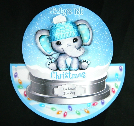 BABYS FIRST CHRISTMAS BLUE - rocker card by Linda Short