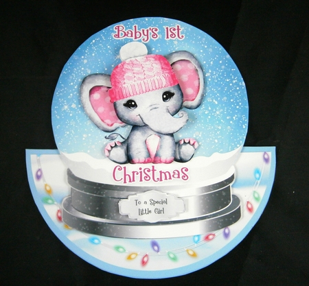 BABYS FIRST CHRISTMAS PINK - rocker card by Linda Short
