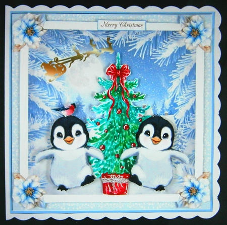 Happy Christmas Penguins Decoupage Topper 1 by Linda Short