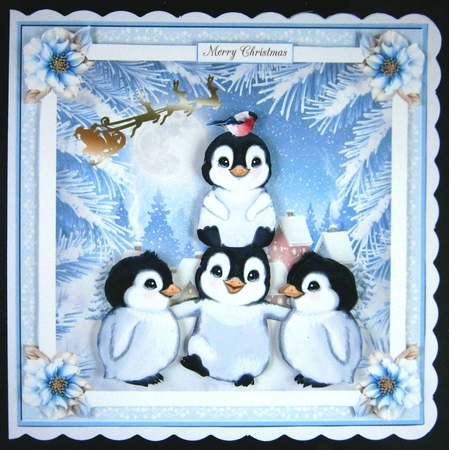 Happy Christmas Penguins Decoupage Topper 2 by Linda Short