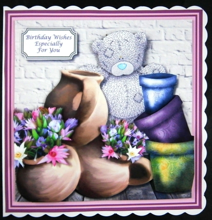 Tatty teddy with flower pots by Linda Short