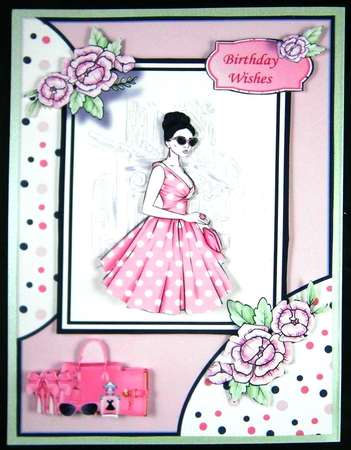A5 Lady in Pink Card Front with Sentiments  by Linda Short
