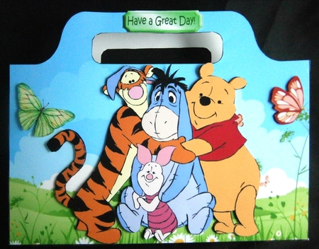 pooh bear and friends hugging  tote gift bag by Linda Short