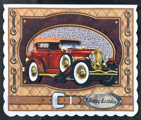 Vintage car with belt card front 2 by Linda Short