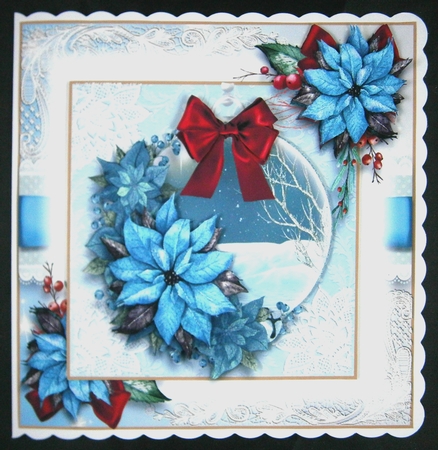 Winter Scene Blue Poinsettia Bauble by Linda Short
