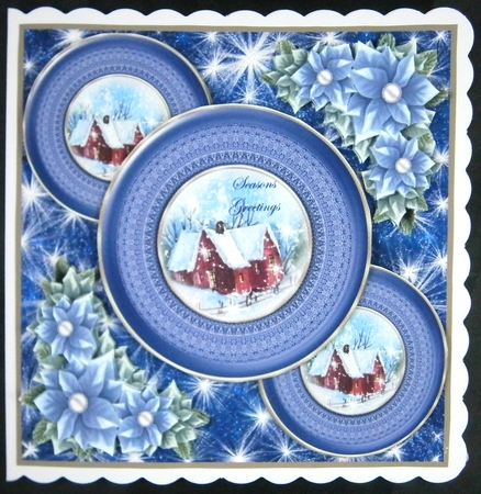 Blue Christmas cottage card front 3 by Linda Short