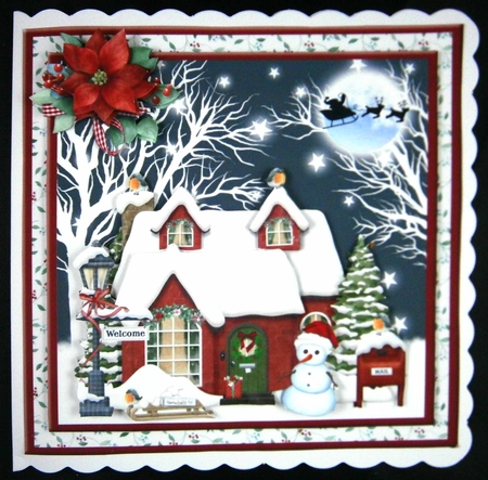 Christmas house scene decoupage mini kit by Linda Short