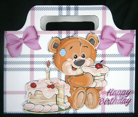 Cute teddy bear with birthday cake pink bows tote bag  by Linda Short
