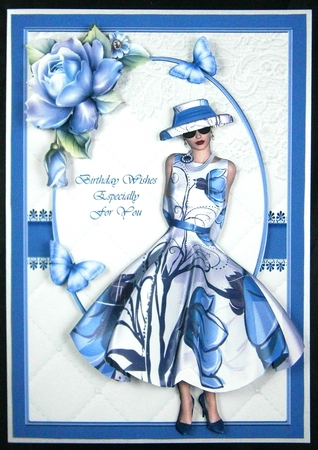 A5 Blue Lady Porcelain Roses and Butterflies Without Wording by Linda Short
