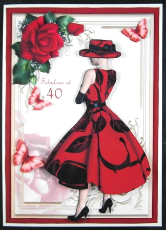 A5 Black and Red Lady with Roses and Butterflies Without Wording by Linda Short