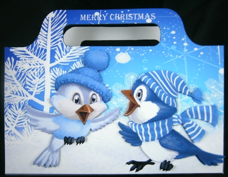 snow blue tote gift bag with winter birds by Linda Short
