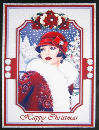 A5 Art Deco Christmas Lady & Christmas Roses by Linda Short