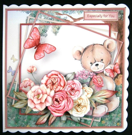 Teddy and Flowers - Decoupage Card Mini Kit by Linda Short