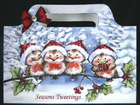sweet robins in snow scene on branch tote gift bag by Linda Short