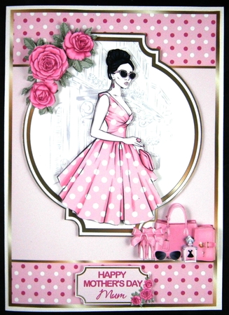 A5 Pink Lady Quick Card Front with Decoupage  by Linda Short
