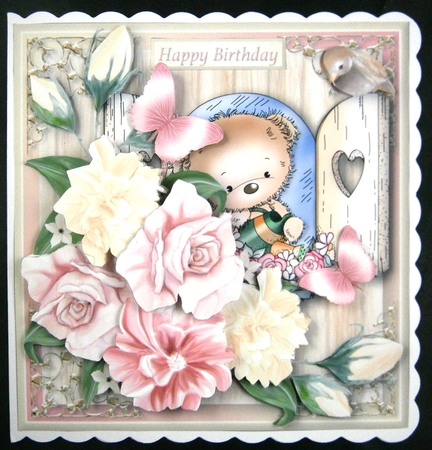 Teddys Windowbox - Decoupage Card Mini Kit by Linda Short