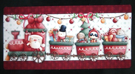 21- Santas Train Long Card, Envelope & Insert by Linda Short